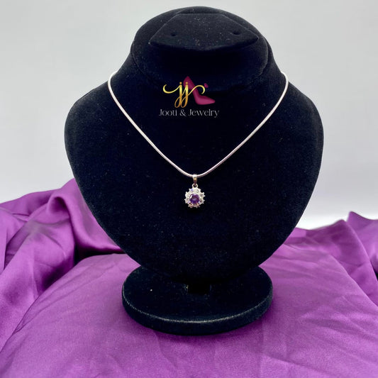 Purple Stone round star necklace with silver chain
